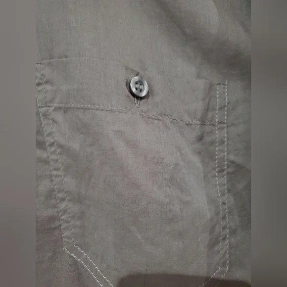 H&M dark khaki long button down tunic w roll up sleeve size 2 - Picture 3 of 6